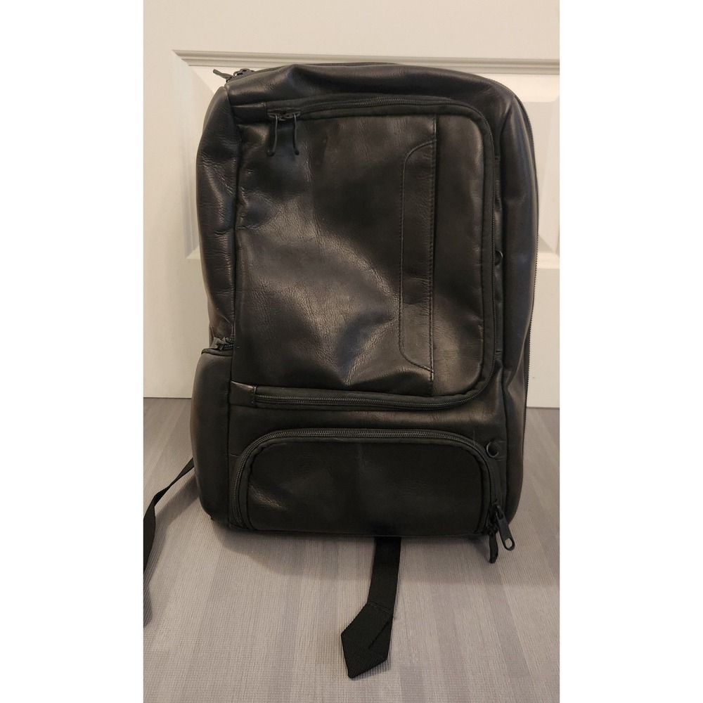eBags Professional Slim Laptop Backpack Black Leather Travel Commuter Bag